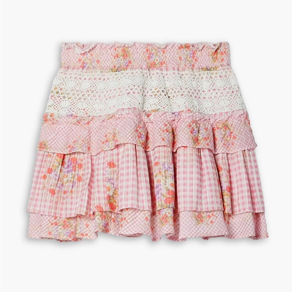 NWT $295 LOVESHACKFANCY Corbett crochet-trimmed floral-print gingham cotton-seer